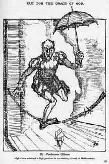Cartoon with Gibson as an acrobat
  